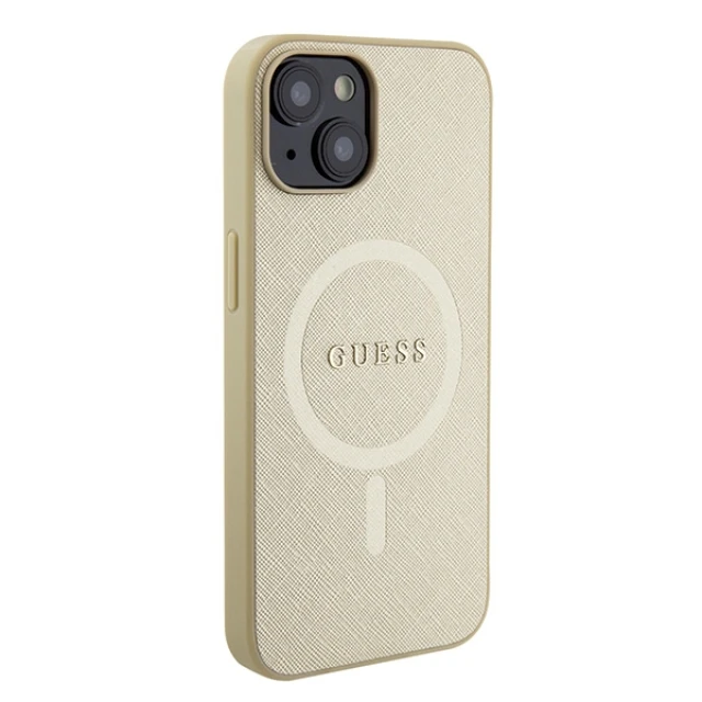 Чохол Guess Saffiano для iPhone 15 Plus Gold with MagSafe (GUHMP15MPSAHMCB)