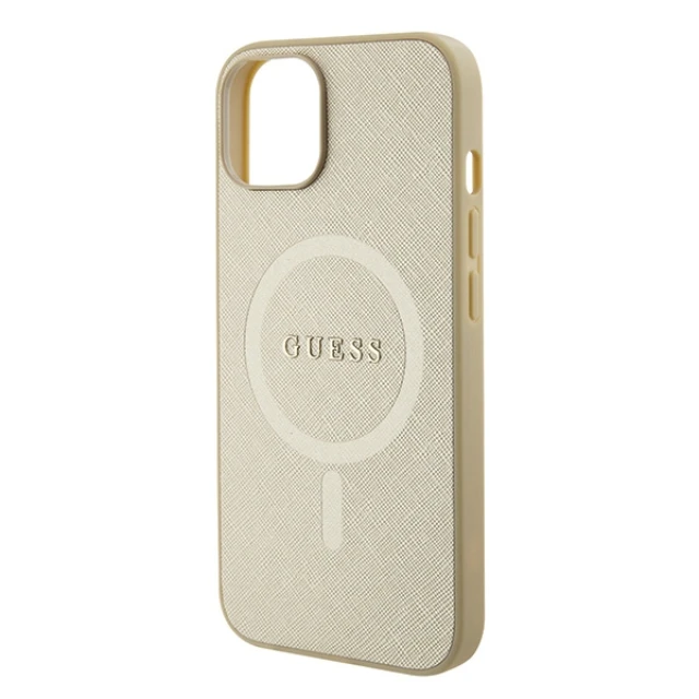 Чохол Guess Saffiano для iPhone 15 Plus Gold with MagSafe (GUHMP15MPSAHMCB)