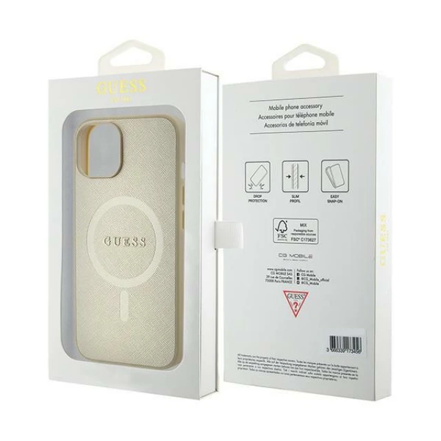 Чохол Guess Saffiano для iPhone 15 Plus Gold with MagSafe (GUHMP15MPSAHMCB)