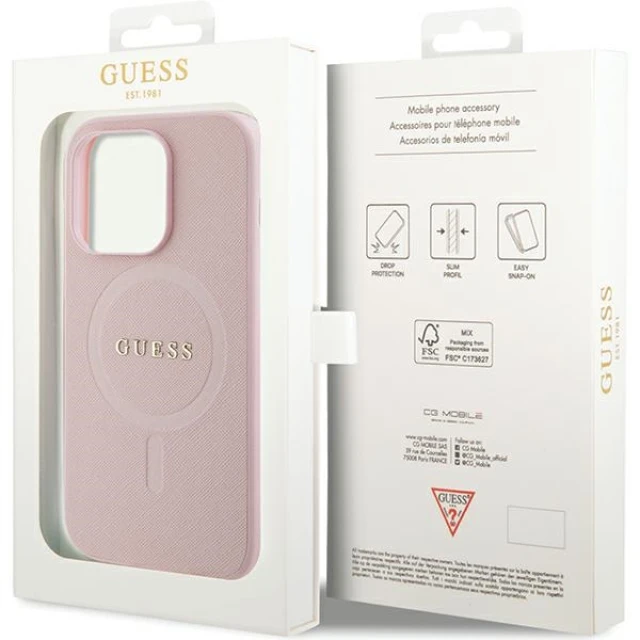 Чохол Guess Saffiano для iPhone 14 Pro Max Pink with MagSafe (GUHMP14XPSAHMCP)
