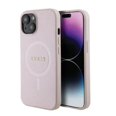Чохол Guess Saffiano для iPhone 15 Pink with MagSafe (GUHMP15SPSAHMCP)