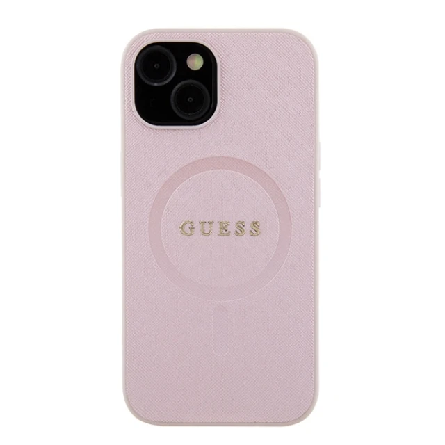 Чохол Guess Saffiano для iPhone 15 Pink with MagSafe (GUHMP15SPSAHMCP)