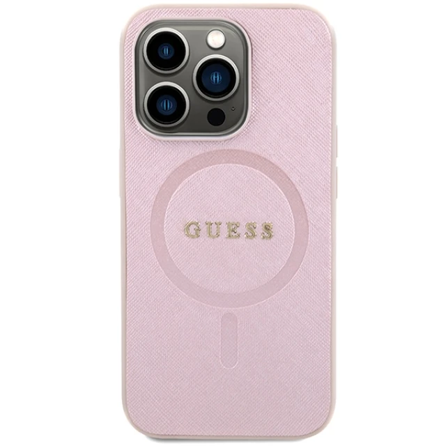 Чохол Guess Saffiano для iPhone 15 Pro Max Pink with MagSafe (GUHMP15XPSAHMCP)