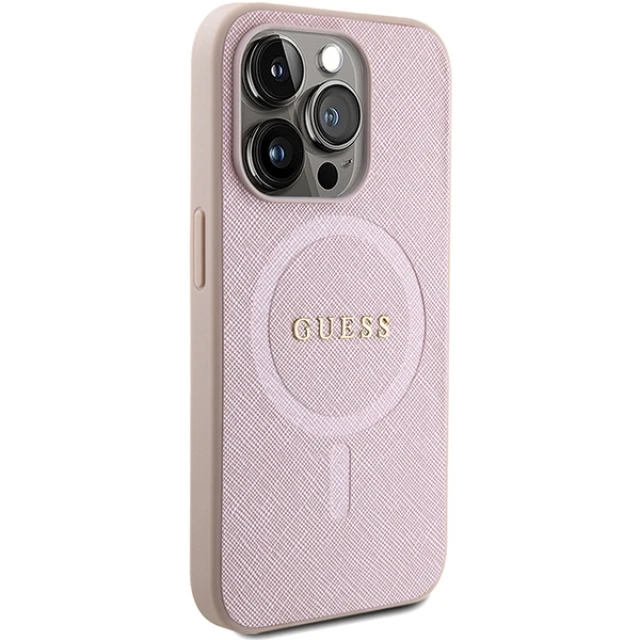 Чохол Guess Saffiano для iPhone 15 Pro Max Pink with MagSafe (GUHMP15XPSAHMCP)