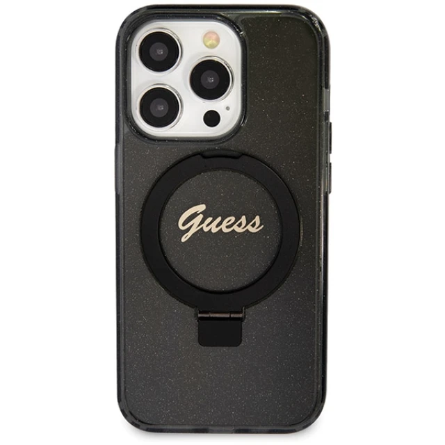 Чохол Guess Ring Stand Script Glitter для iPhone 13 Pro Black with MagSafe (GUHMP13LHRSGSK)