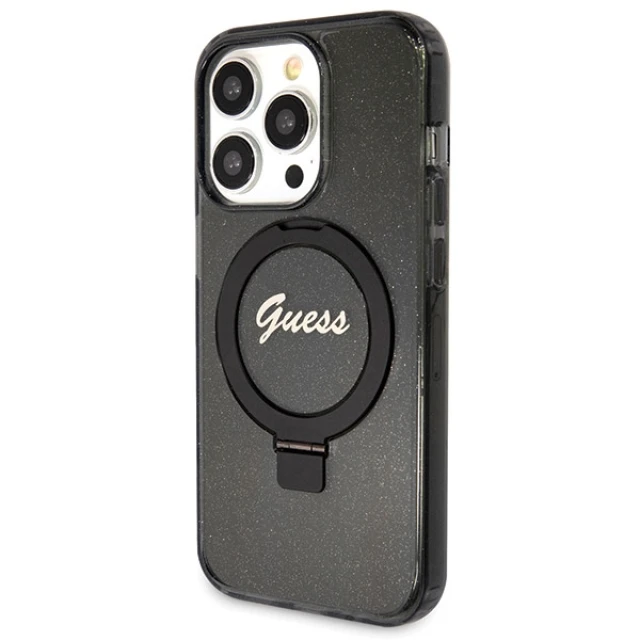 Чохол Guess Ring Stand Script Glitter для iPhone 13 Pro Max Black with MagSafe (GUHMP13XHRSGSK)