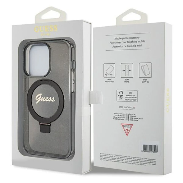 Чохол Guess Ring Stand Script Glitter для iPhone 13 Pro Max Black with MagSafe (GUHMP13XHRSGSK)