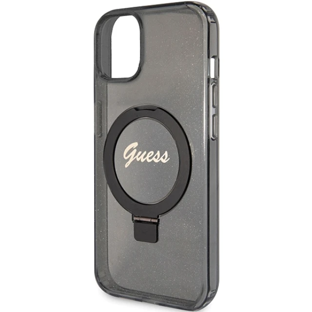 Чохол Guess Ring Stand Script Glitter для iPhone 15 | 14 | 13 Black with MagSafe (GUHMP14SHRSGSK)