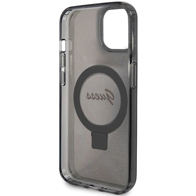 Чохол Guess Ring Stand Script Glitter для iPhone 15 | 14 | 13 Black with MagSafe (GUHMP14SHRSGSK)