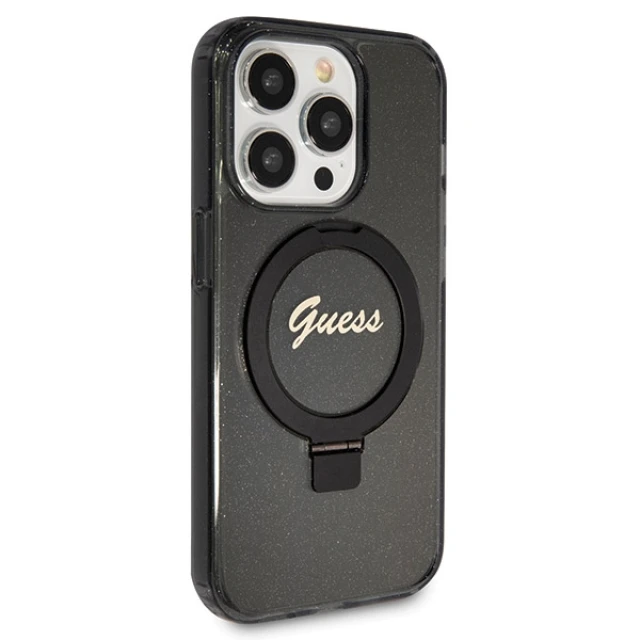 Чохол Guess Ring Stand Script Glitter для iPhone 14 Pro Black with MagSafe (GUHMP14LHRSGSK)