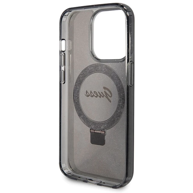 Чохол Guess Ring Stand Script Glitter для iPhone 14 Pro Black with MagSafe (GUHMP14LHRSGSK)