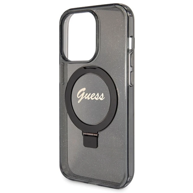Чохол Guess Ring Stand Script Glitter для iPhone 14 Pro Max Black with MagSafe (GUHMP14XHRSGSK)