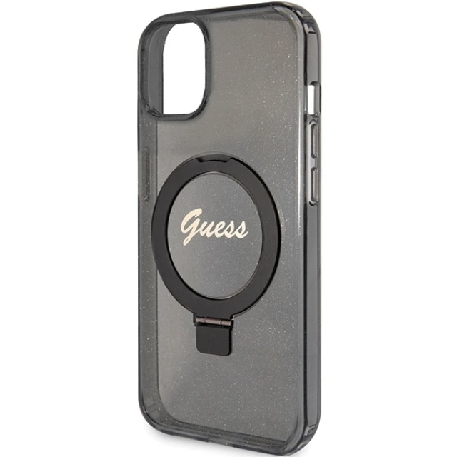 Чохол Guess Ring Stand Script Glitter для iPhone 15 Black with MagSafe (GUHMP15SHRSGSK)