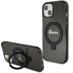 Чехол Guess Ring Stand Script Glitter для iPhone 15 Plus Black with MagSafe (GUHMP15MHRSGSK)