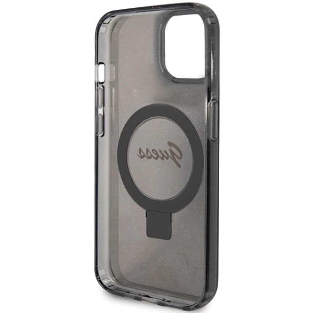 Чохол Guess Ring Stand Script Glitter для iPhone 15 Plus Black with MagSafe (GUHMP15MHRSGSK)