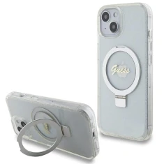 Чехол Guess Ring Stand Script Glitter для iPhone 15 | 14 | 13 Transparent with MagSafe (GUHMP15SHRSGSD)