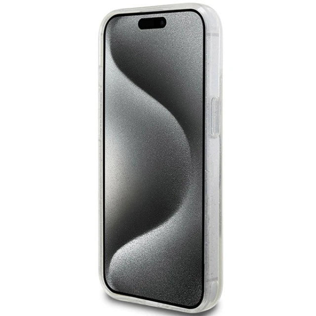 Чехол Guess Ring Stand Script Glitter для iPhone 15 | 14 | 13 Transparent with MagSafe (GUHMP15SHRSGSD)