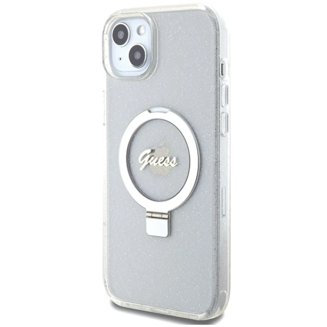 Чохол Guess Ring Stand Script Glitter для iPhone 15 Plus Transparent with MagSafe (GUHMP15MHRSGSD)