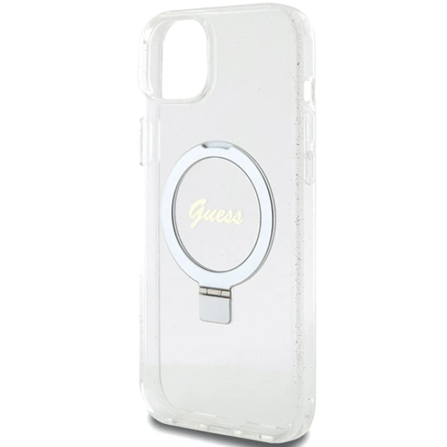 Чохол Guess Ring Stand Script Glitter для iPhone 15 Plus Transparent with MagSafe (GUHMP15MHRSGSD)