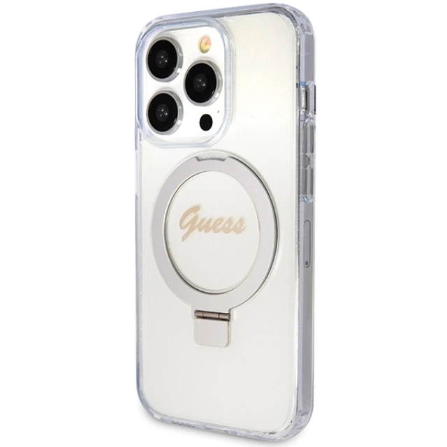 Чохол Guess Ring Stand Script Glitter для iPhone 15 Pro Transparent with MagSafe (GUHMP15LHRSGSD)