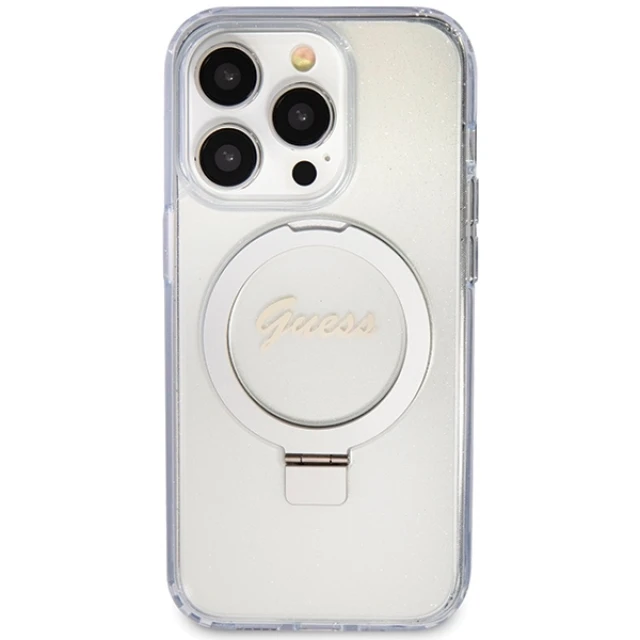 Чохол Guess Ring Stand Script Glitter для iPhone 15 Pro Transparent with MagSafe (GUHMP15LHRSGSD)