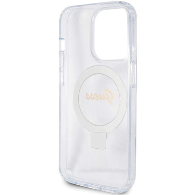Чохол Guess Ring Stand Script Glitter для iPhone 15 Pro Transparent with MagSafe (GUHMP15LHRSGSD)