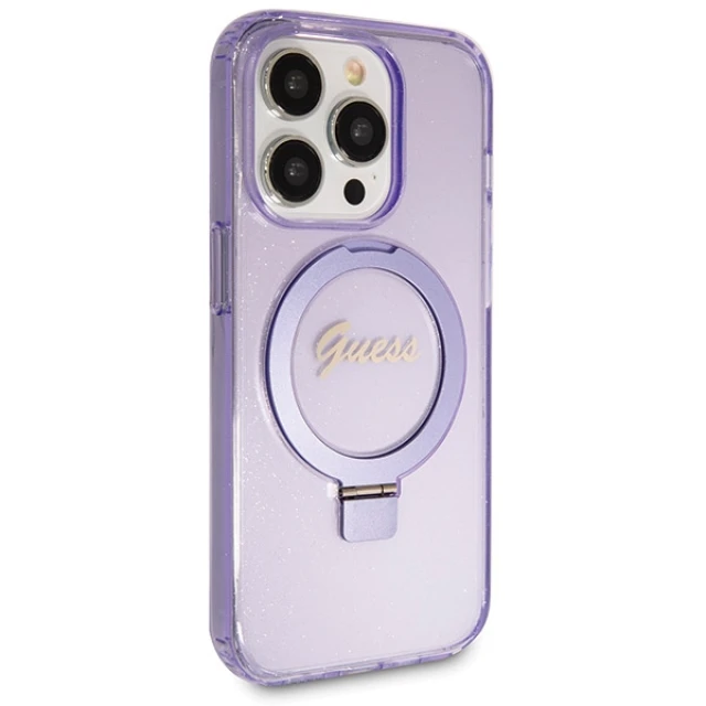 Чехол Guess Ring Stand Script Glitter для iPhone 13 Pro Purple with MagSafe (GUHMP13LHRSGSU)