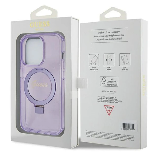 Чехол Guess Ring Stand Script Glitter для iPhone 13 Pro Purple with MagSafe (GUHMP13LHRSGSU)