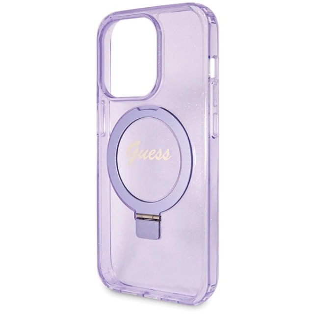 Чехол Guess Ring Stand Script Glitter для iPhone 13 Pro Max Purple with MagSafe (GUHMP13XHRSGSU)