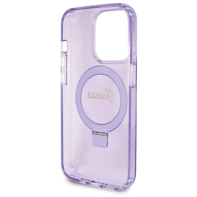 Чохол Guess Ring Stand Script Glitter для iPhone 14 Pro Purple with MagSafe (GUHMP14LHRSGSU)