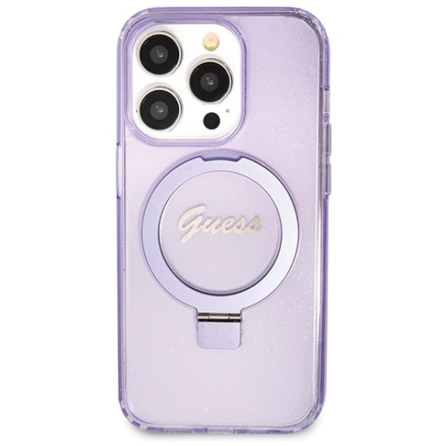 Чохол Guess Ring Stand Script Glitter для iPhone 14 Pro Max Purple with MagSafe (GUHMP14XHRSGSU)