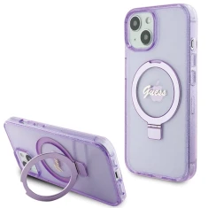 Чохол Guess Ring Stand Script Glitter для iPhone 15 Plus Purple with MagSafe (GUHMP15MHRSGSU)
