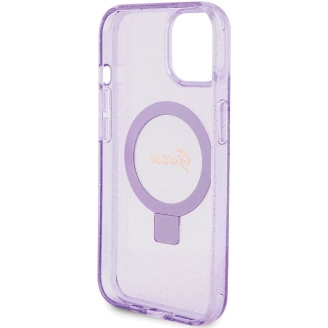 Чехол Guess Ring Stand Script Glitter для iPhone 15 Plus Purple with MagSafe (GUHMP15MHRSGSU)