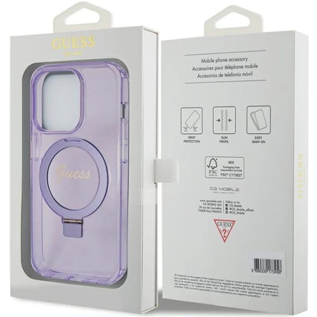Чохол Guess Ring Stand Script Glitter для iPhone 15 Pro Purple with MagSafe (GUHMP15LHRSGSU)