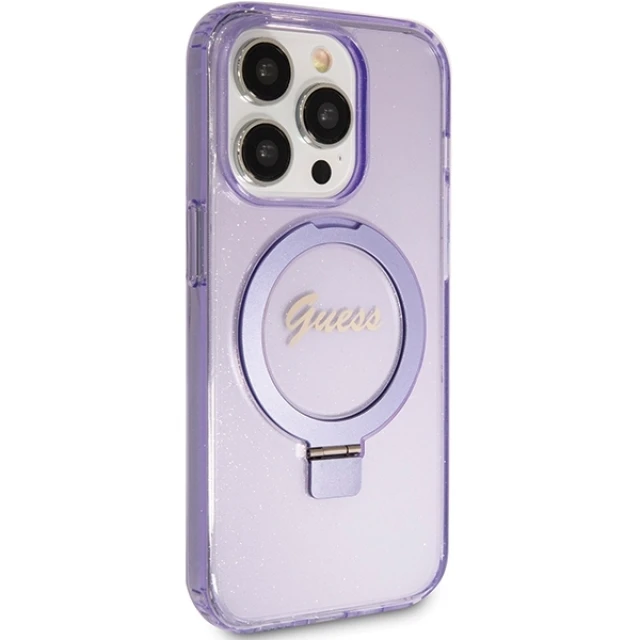 Чохол Guess Ring Stand Script Glitter для iPhone 15 Pro Max Purple with MagSafe (GUHMP15XHRSGSU)