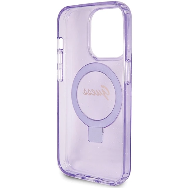 Чохол Guess Ring Stand Script Glitter для iPhone 15 Pro Max Purple with MagSafe (GUHMP15XHRSGSU)
