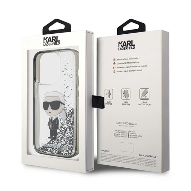 Чохол Karl Lagerfeld Liquid Glitter Ikonik для iPhone 15 Pro Transparent (KLHCP15LLKKNSK)
