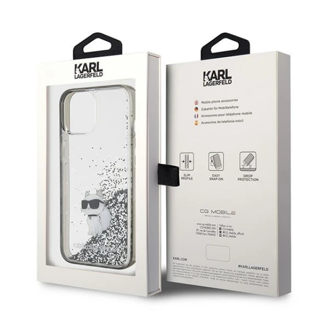 Чохол Karl Lagerfeld Liquid Glitter Choupette для iPhone 15 Transparent (KLHCP15SLKCNSK)
