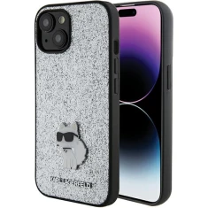Чехол Karl Lagerfeld Fixed Glitter Choupette Logo Metal Pin для iPhone 15 Silver (KLHCP15SGCNPSG)