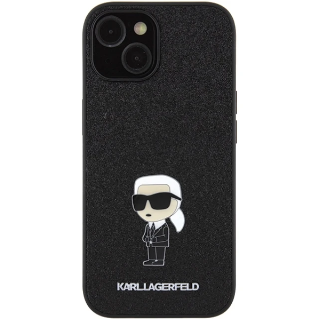 Чохол Karl Lagerfeld Fixed Glitter Ikonik Logo Metal Pin для iPhone 15 Black (KLHCP15SGKNPSK)