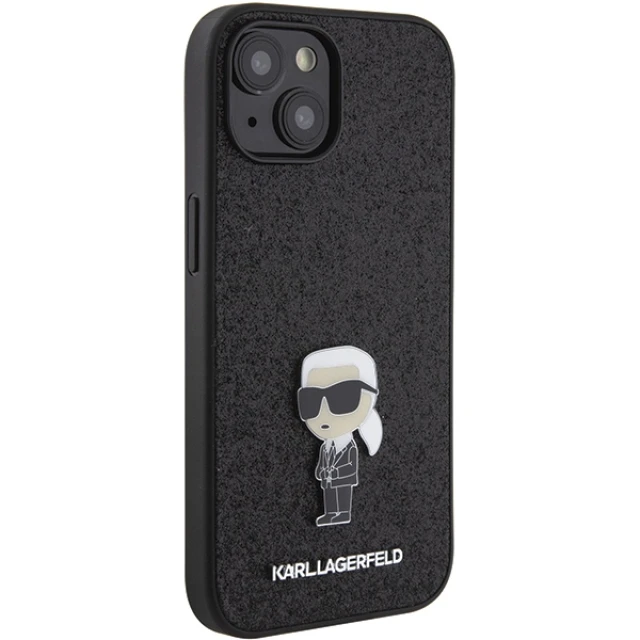 Чохол Karl Lagerfeld Fixed Glitter Ikonik Logo Metal Pin для iPhone 15 Black (KLHCP15SGKNPSK)