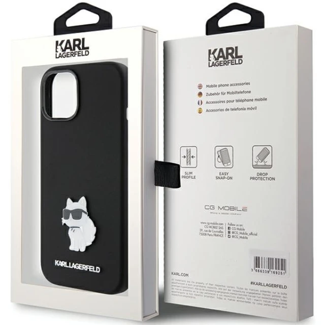 Чохол Karl Lagerfeld Silicone Choupette Metal Pin для iPhone 15 Plus Black (KLHCP15MSMHCNPK)