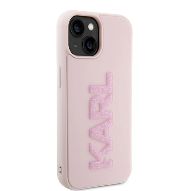 Чохол Karl Lagerfeld 3D Rubber Glitter Logo для iPhone 15 Pink (KLHCP15S3DMBKCP)
