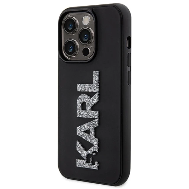 Чехол Karl Lagerfeld 3D Rubber Glitter Logo для iPhone 15 Pro Black (KLHCP15L3DMBKCK)