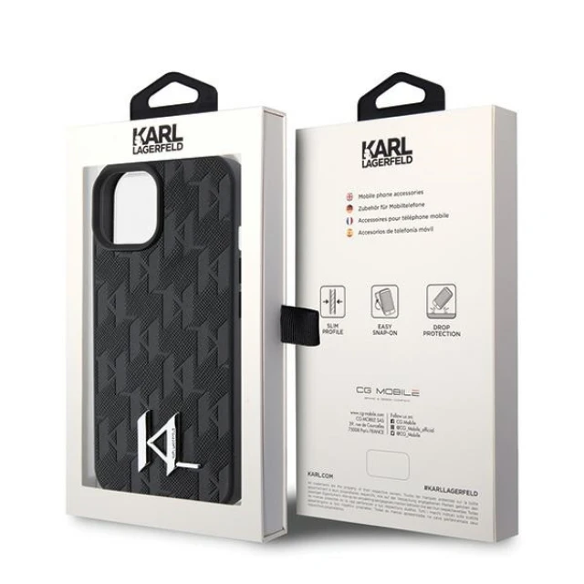 Чохол Karl Lagerfeld Leather Monogram Hot Stamp Metal Logo для iPhone 15 Black (KLHCP15SPKLPKLK)