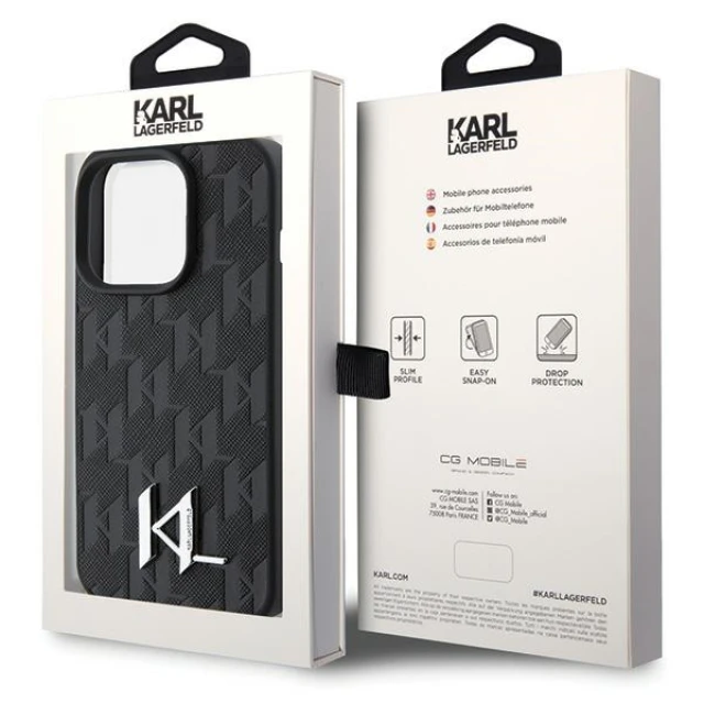 Чохол Karl Lagerfeld Leather Monogram Hot Stamp Metal Logo для iPhone 15 Pro Black (KLHCP15LPKLPKLK)