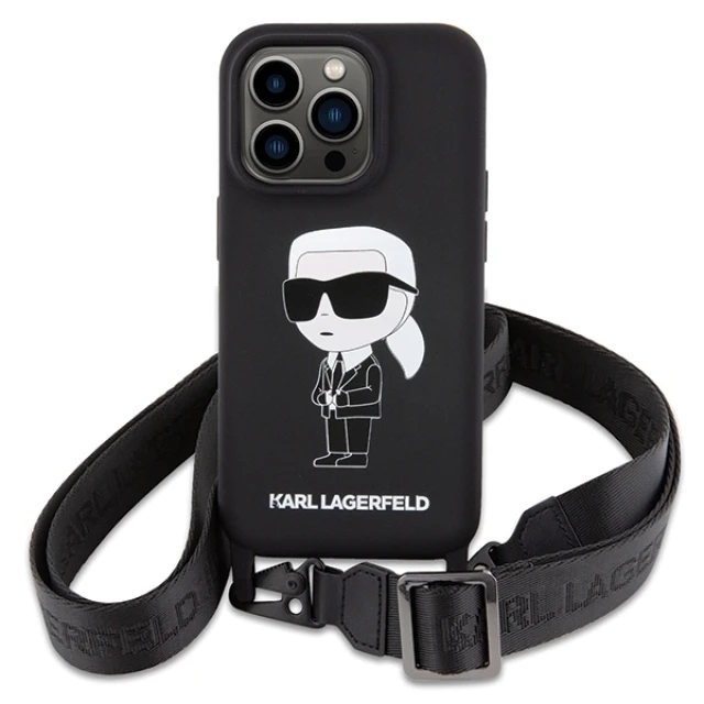 Чохол Karl Lagerfeld Crossbody Silicone Ikonik для iPhone 15 Pro Max Black (KLHCP15XSCBSKNK)