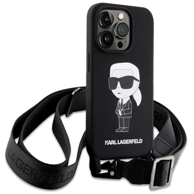 Чохол Karl Lagerfeld Crossbody Silicone Ikonik для iPhone 15 Pro Max Black (KLHCP15XSCBSKNK)