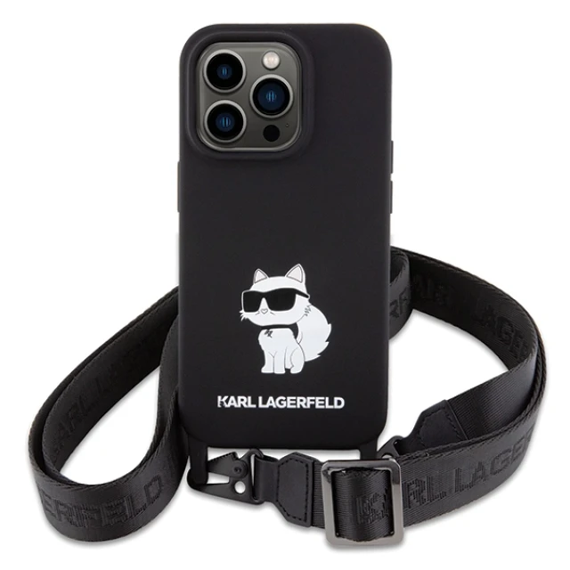 Чохол Karl Lagerfeld Crossbody Silicone Choupette для iPhone 15 Pro Max Black (KLHCP15XSCBSCNK)