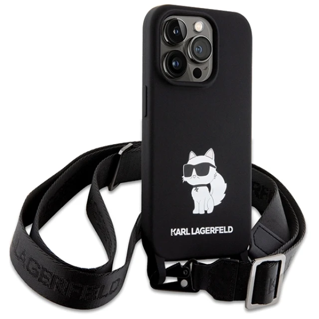 Чохол Karl Lagerfeld Crossbody Silicone Choupette для iPhone 15 Pro Max Black (KLHCP15XSCBSCNK)